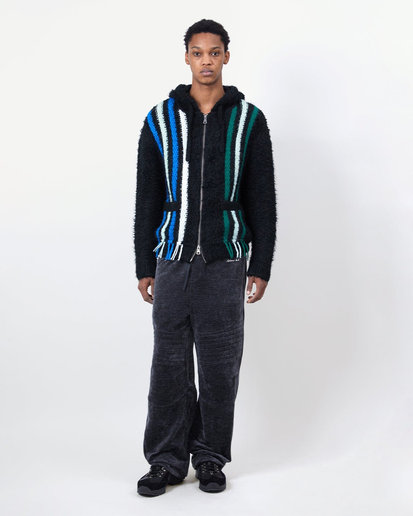 기타 UNISEX REVERSE STRIPE KNIT HOODIE atb1389u(BLACK)