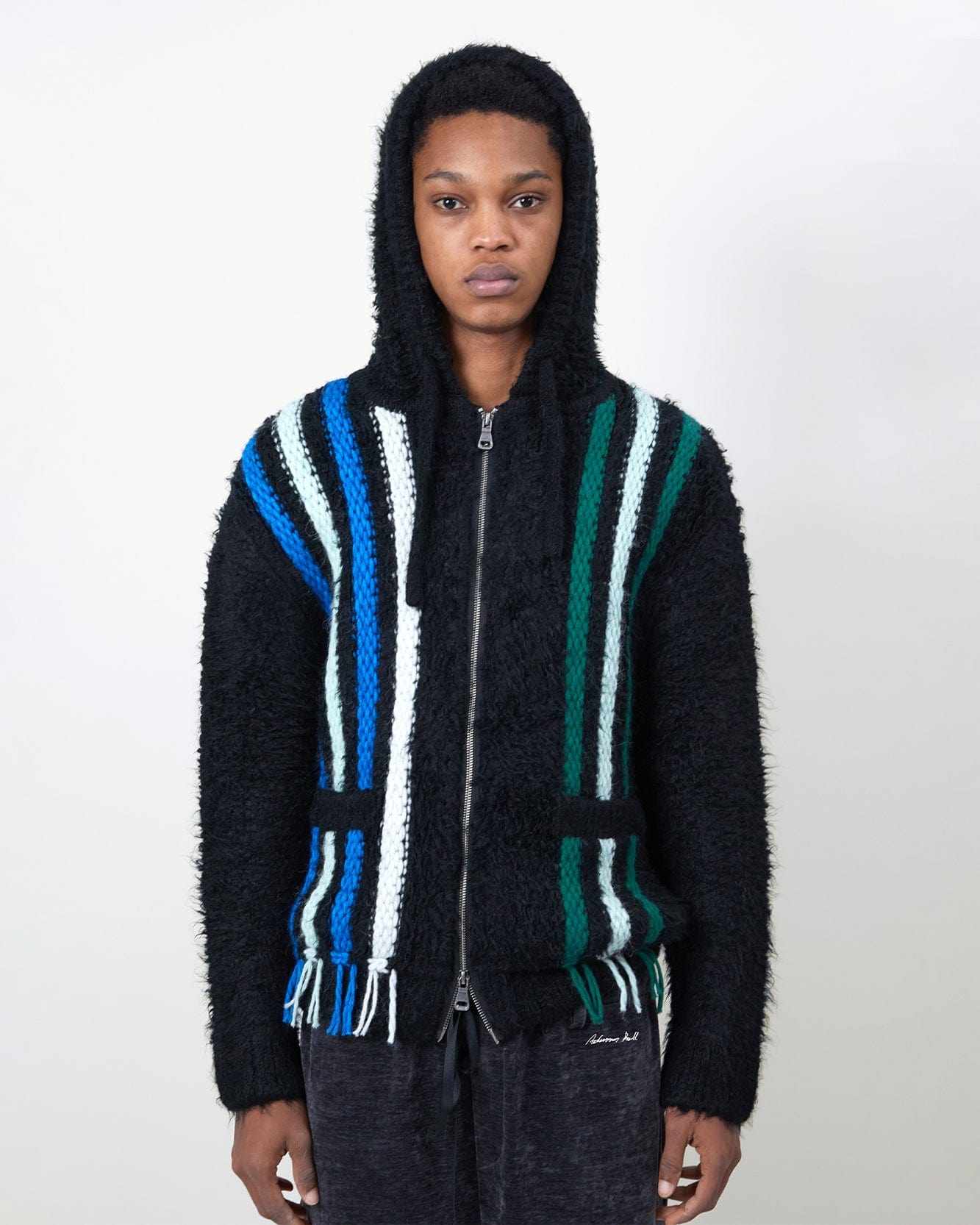 기타 UNISEX REVERSE STRIPE KNIT HOODIE atb1389u(BLACK)