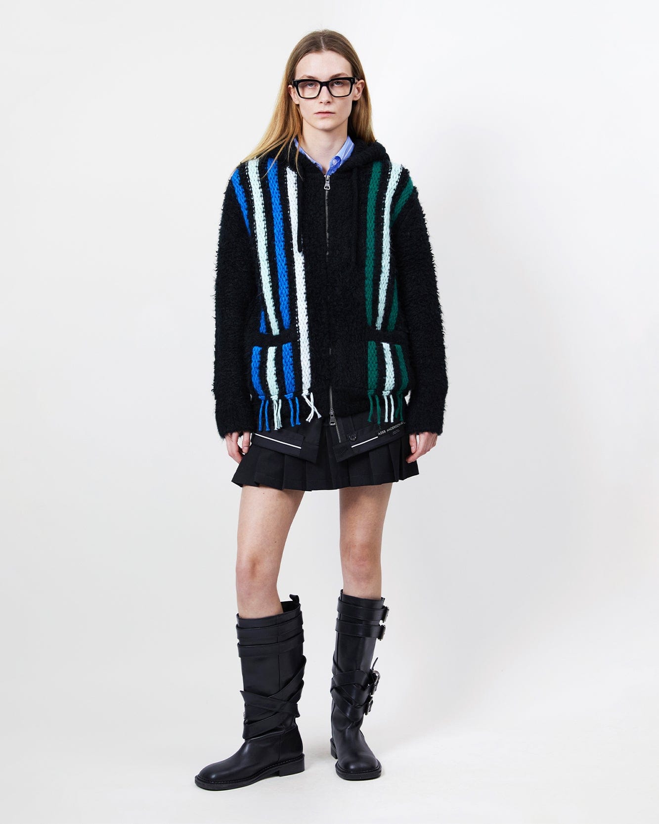 기타 UNISEX REVERSE STRIPE KNIT HOODIE atb1389u(BLACK)