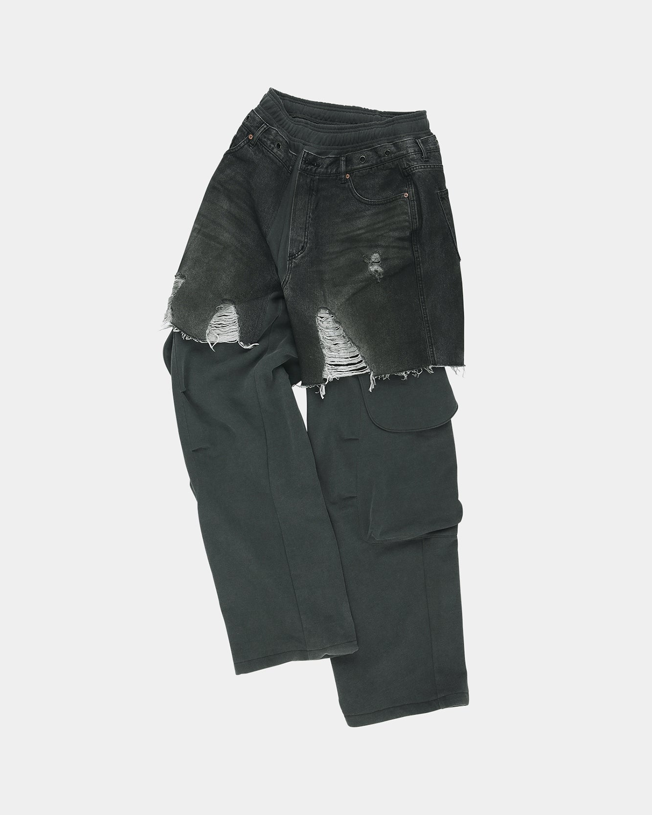 기타 UNISEX RUGGED DENIM-INSET SWEATPANTS apa861u(BLACK)
