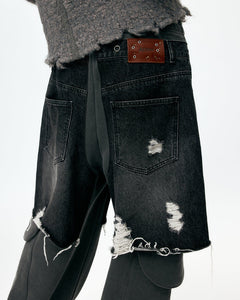 기타 UNISEX RUGGED DENIM-INSET SWEATPANTS apa861u(BLACK)