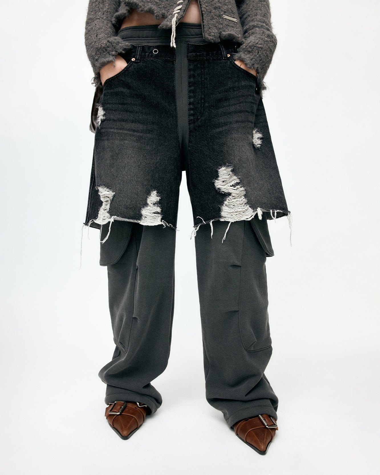 기타 UNISEX RUGGED DENIM-INSET SWEATPANTS apa861u(BLACK)