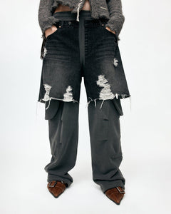 기타 UNISEX RUGGED DENIM-INSET SWEATPANTS apa861u(BLACK)