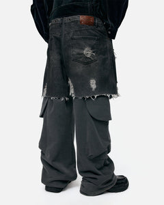기타 UNISEX RUGGED DENIM-INSET SWEATPANTS apa861u(BLACK)