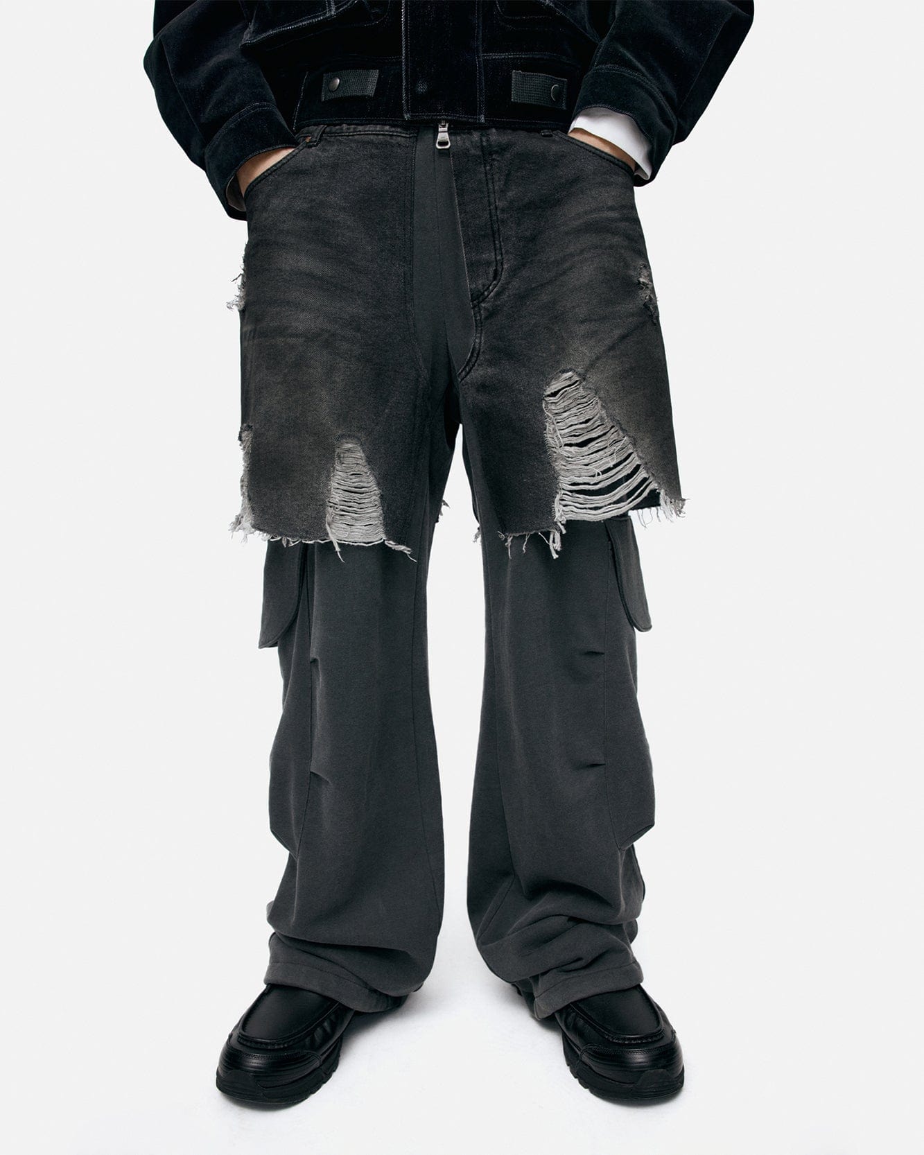 기타 UNISEX RUGGED DENIM-INSET SWEATPANTS apa861u(BLACK)