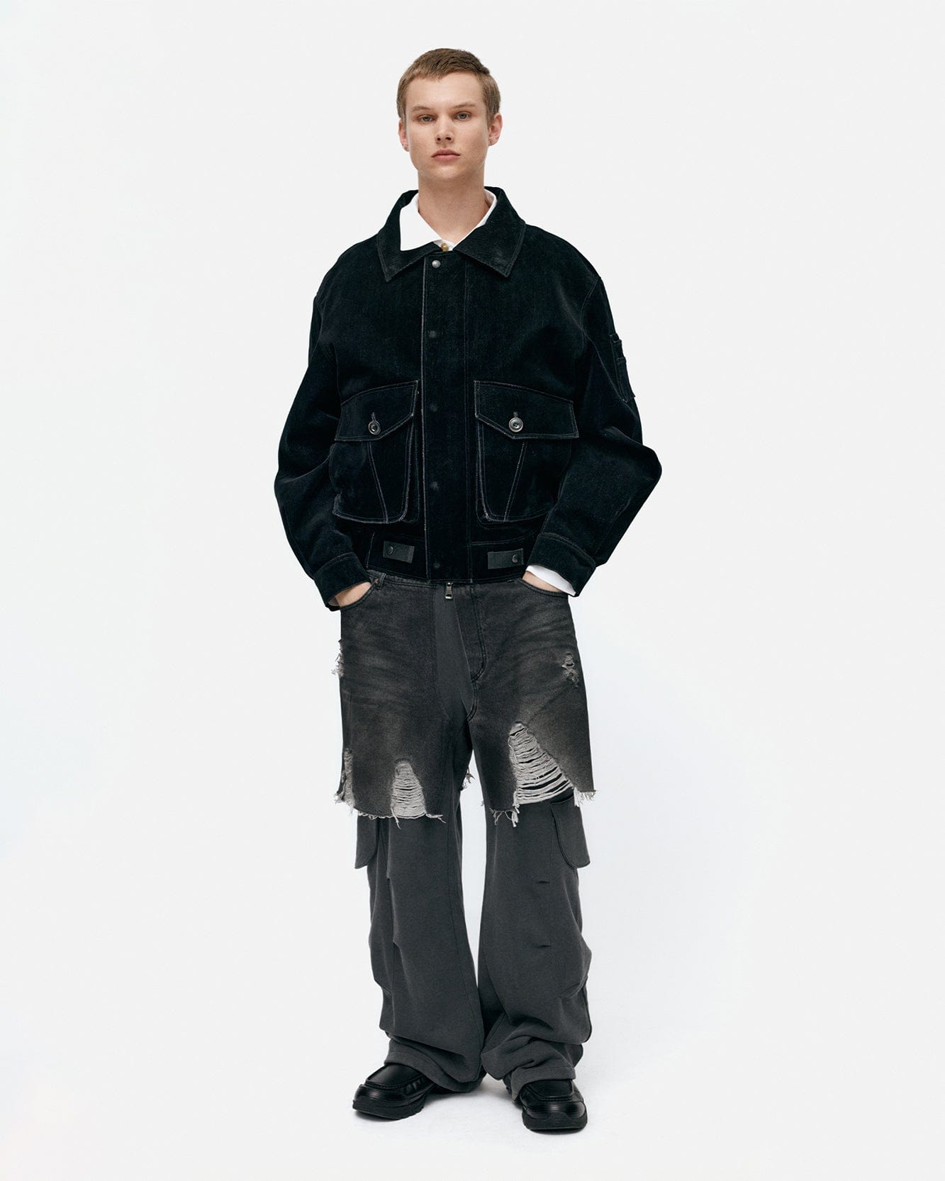기타 UNISEX RUGGED DENIM-INSET SWEATPANTS apa861u(BLACK)