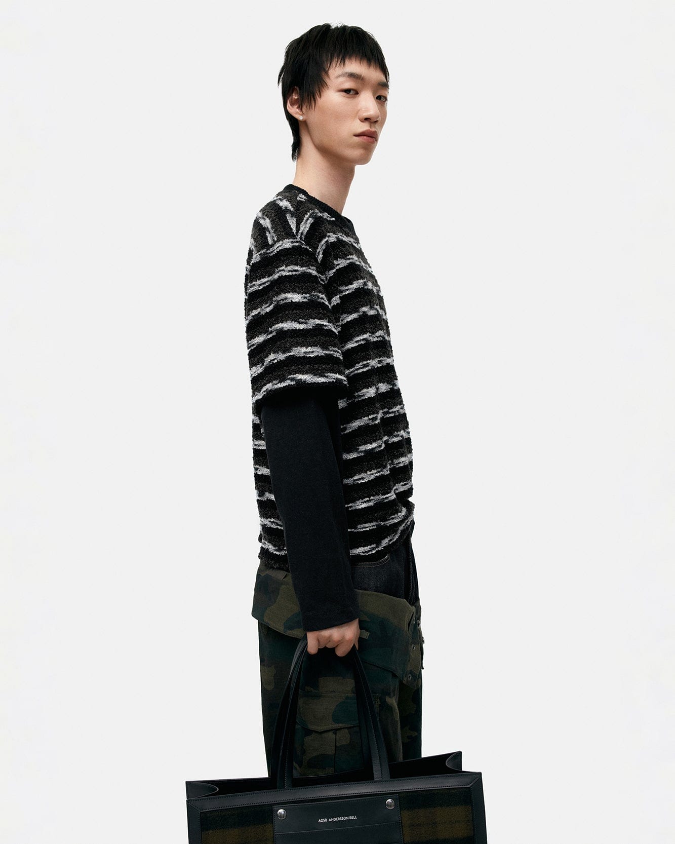 기타 UNISEX STRIPE LAYERED SWEATER atb1373u(BLACK/BROWN)