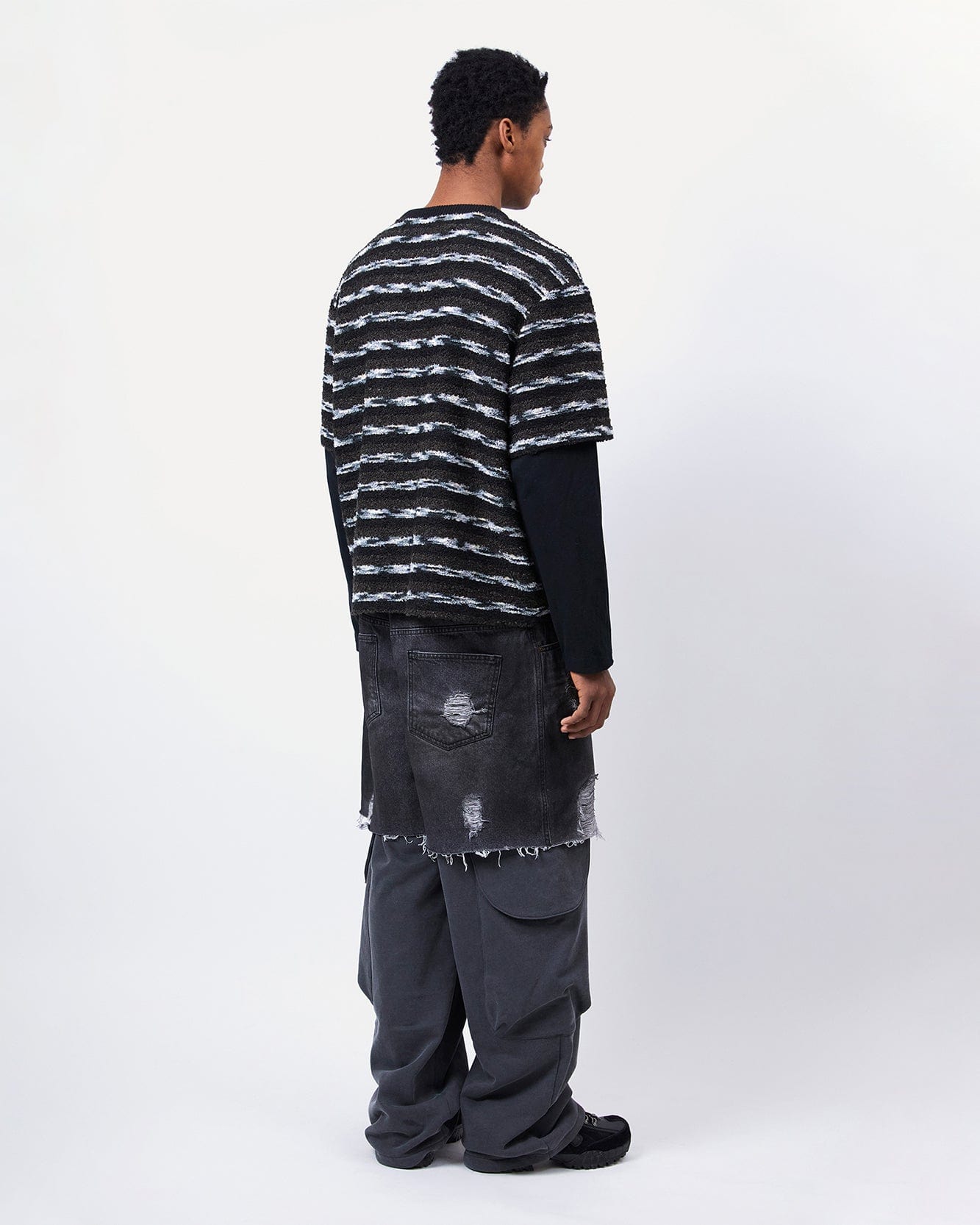 기타 UNISEX STRIPE LAYERED SWEATER atb1373u(BLACK/BROWN)
