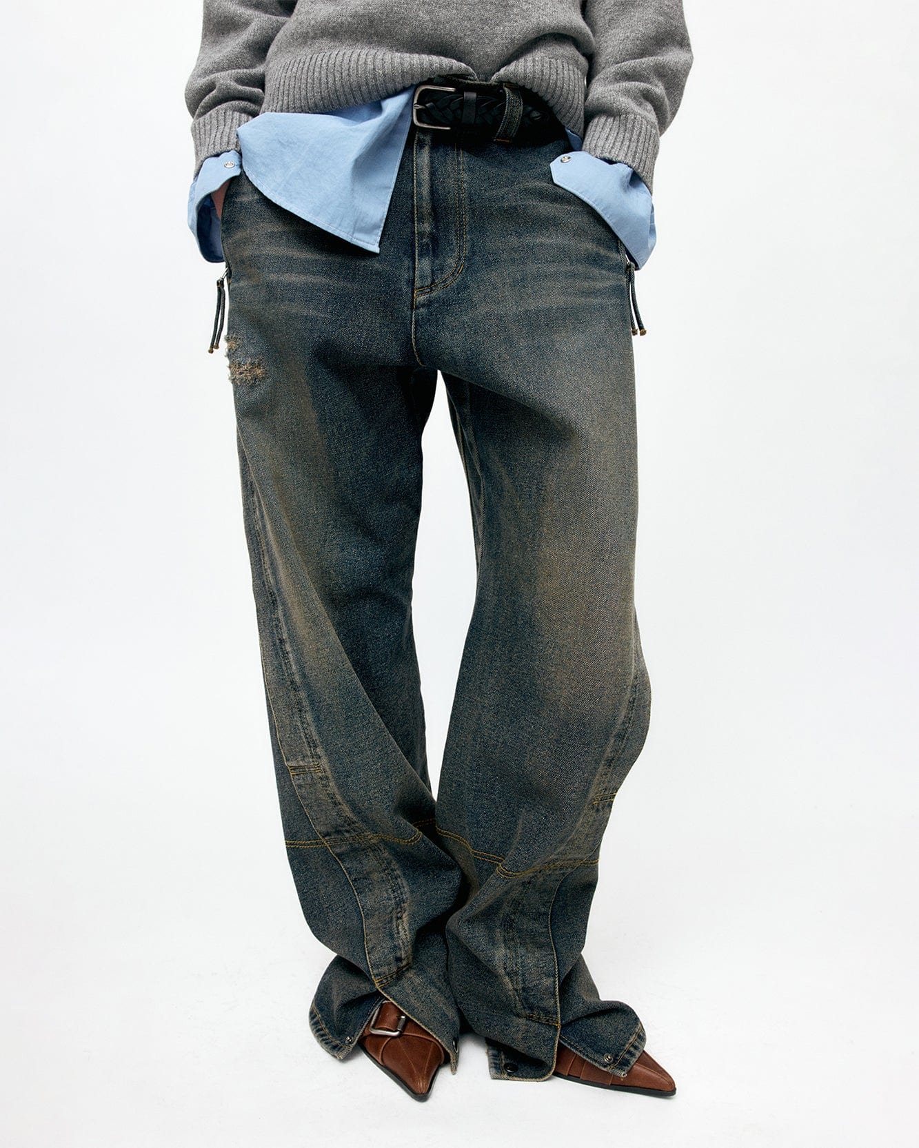 기타 UNISEX TWISTED ZIPPER POCKET JEANS apa841u(DUSTY BLUE)