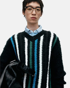 기타 UNISEX V-NECK REVERSE STRIPE SWEATER atb1350u(BLACK)