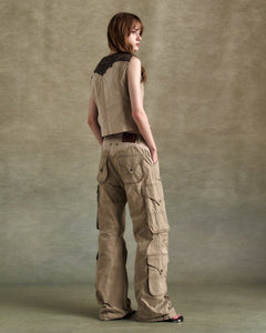 기타 WAXED RAW-EDGE VEST awa704w(BROWN)
