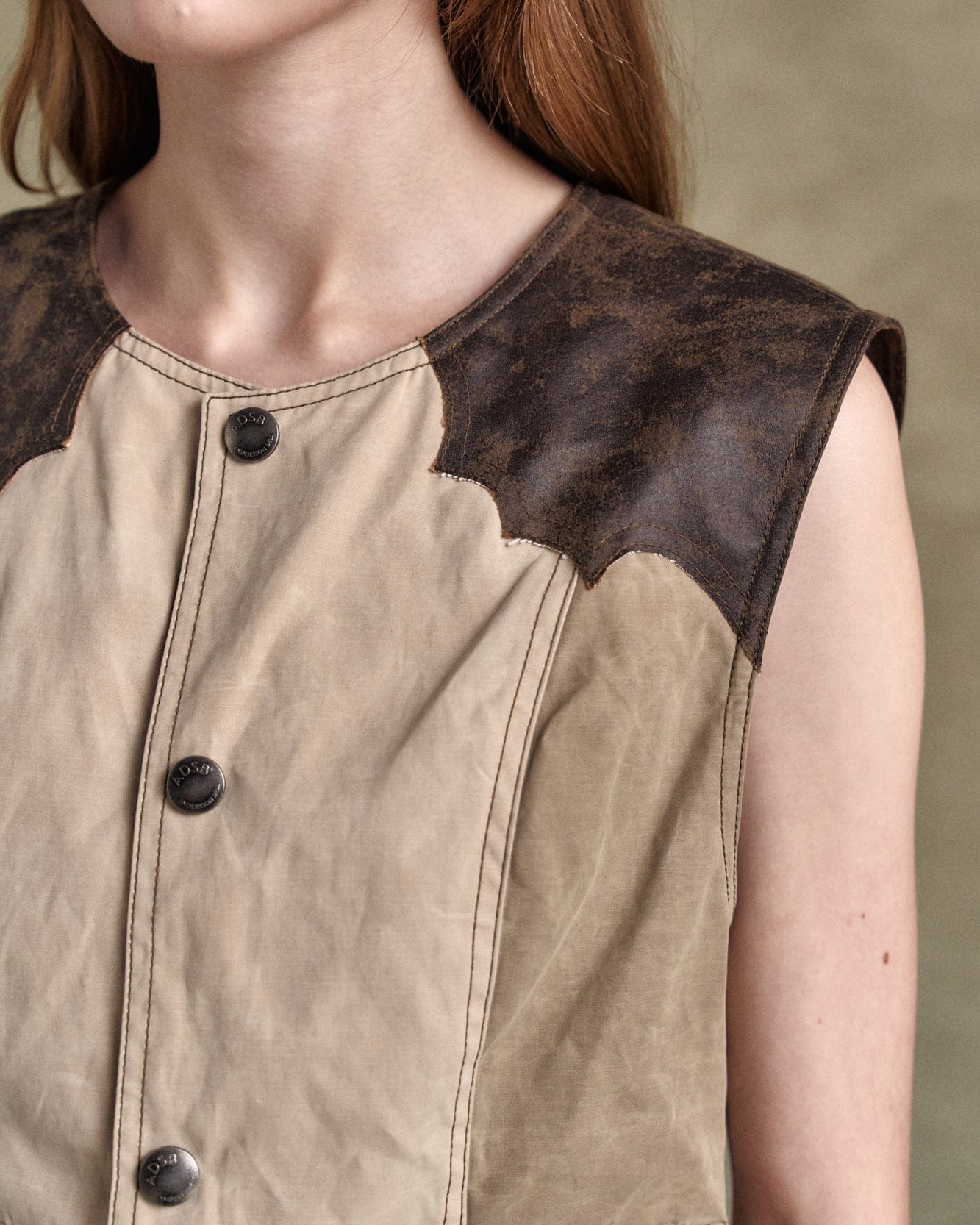 기타 WAXED RAW-EDGE VEST awa704w(BROWN)
