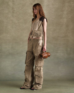 기타 WAXED RAW-EDGE VEST awa704w(BROWN)