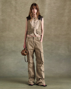 기타 WAXED RAW-EDGE VEST awa704w(BROWN)