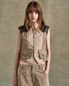 기타 WAXED RAW-EDGE VEST awa704w(BROWN)